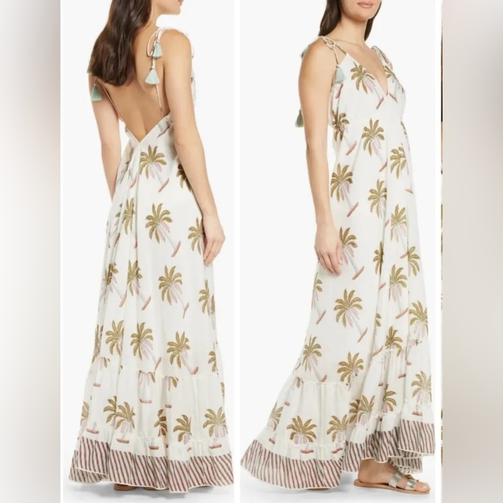Roller Rabbit Morjim Palm Venezia Cover-Up Maxi Dress Cotton and Silk Blend Sz M
